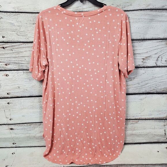 Maurices 24/7 Originals Peach Polka Dot Short Sleeve Top - Soft Rayon Blend, Siz - Picture 2 of 7